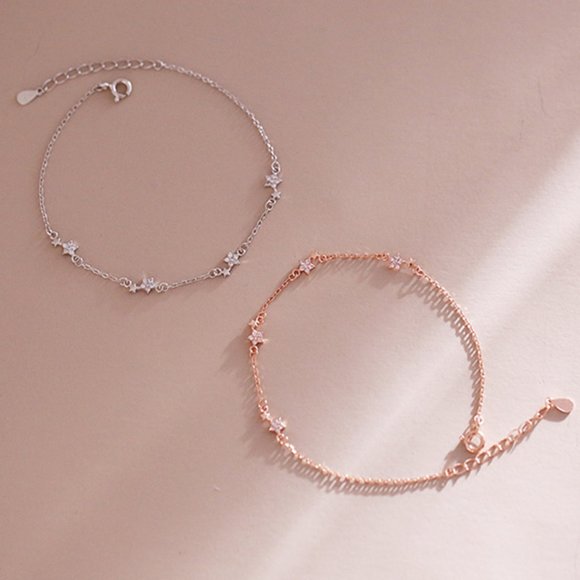 NEW Silver Dainty Pave Zircon Link Chain Bracelet - Picture 2 of 8